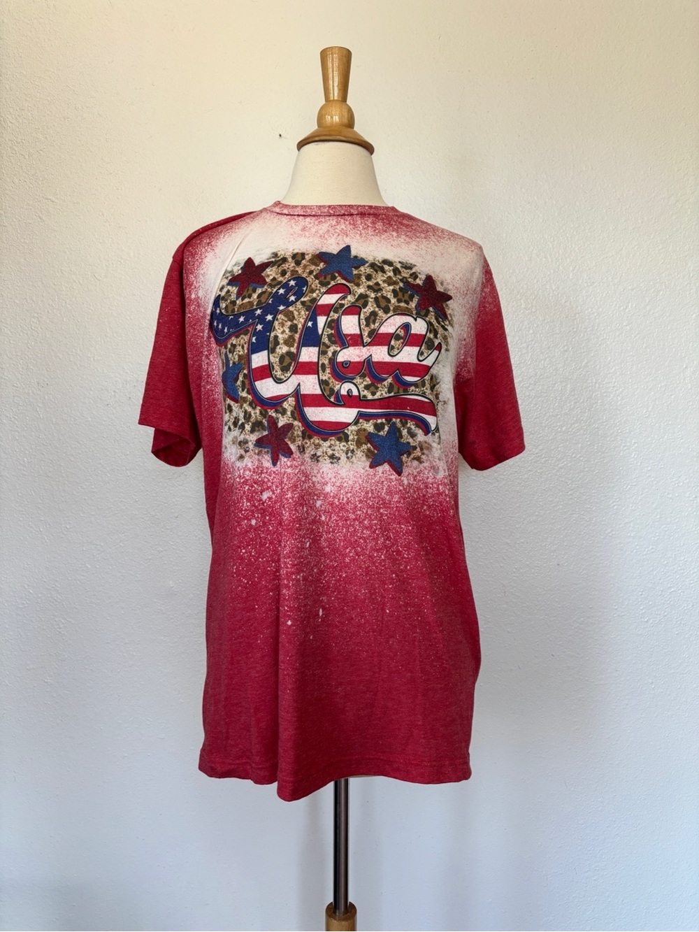 Red Bleach Tie Dye USA Short Sleeve T-Shirt